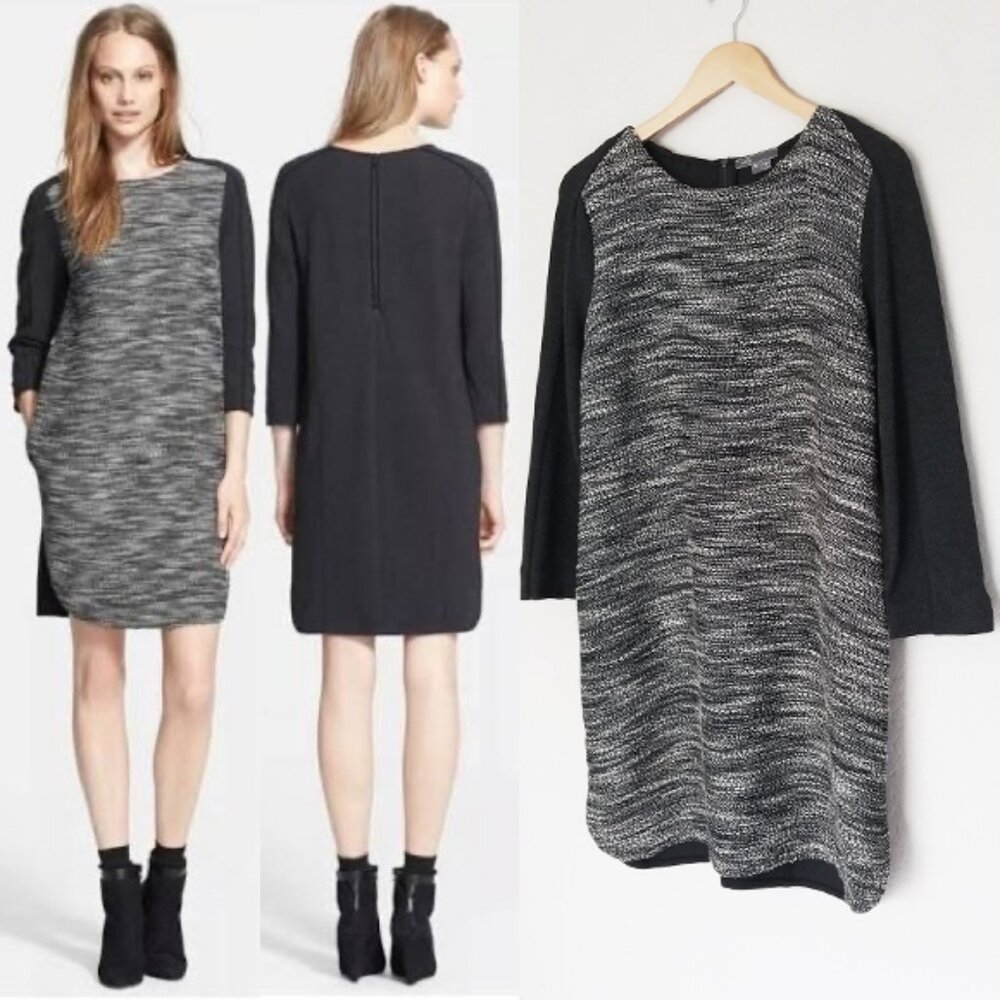 Vince Tweed Wool Blend Textured Mini Shift Dress M Pocket Minimalist Preppy $425